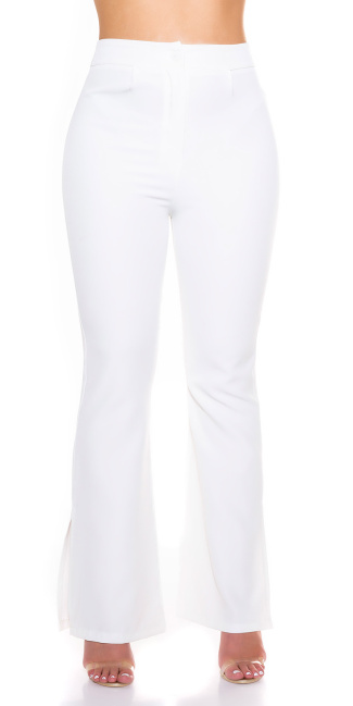 Classic Bootcut Pants with Side Slit White